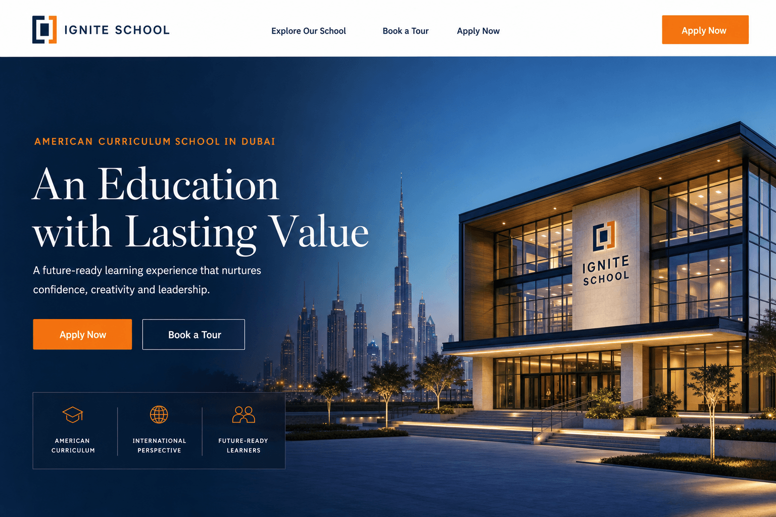 Ignite School premium website homepage design