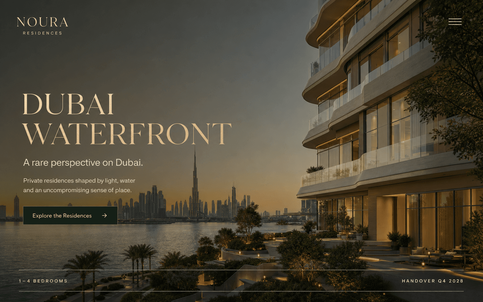 Noura Residences luxury property website homepage design